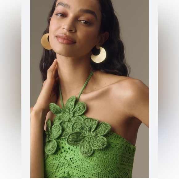 Farm Rio Halter Floral Ruffle NWT Crochet Mini Dress, Size XL - Picture 3 of 16